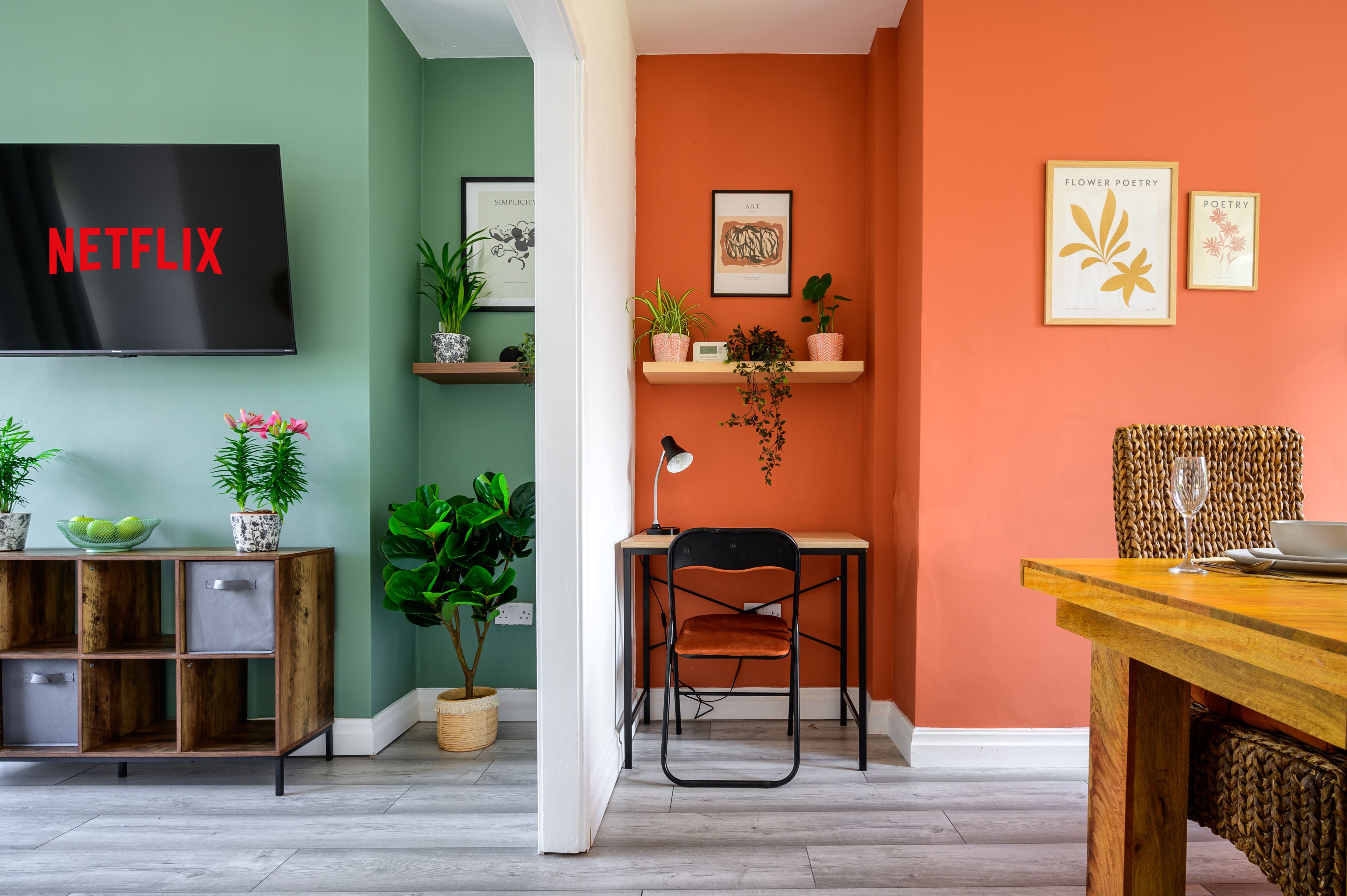 Hestia House living room and workspace